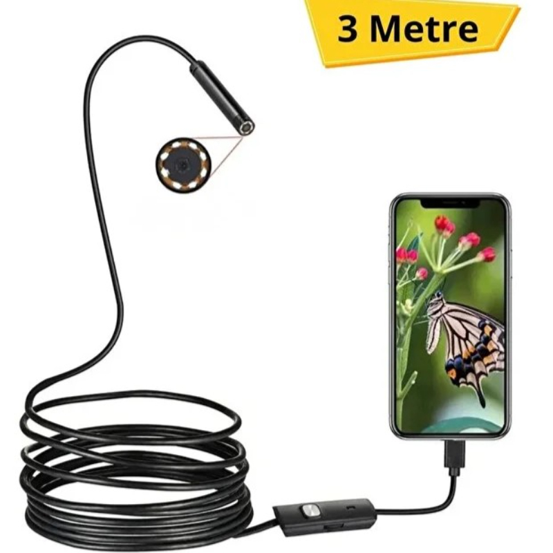 3 Metre Yılan Kamera - Android Destekli - LED Işıklı - IP67 Su Geçirmez 